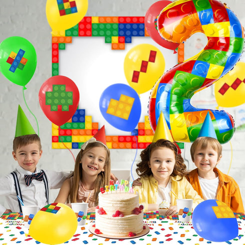 40 Inch Colorful Building Block Number Balloon, Large Number 2 Helium Balloon for Girls Boys 1st Birthday Party