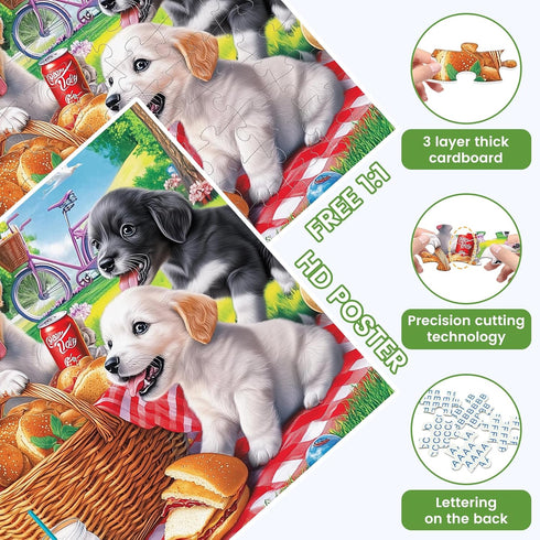 VOLUVOLU 100 6-8 8-10 100 3-5 Adults-15 19 Piece Dog Puzzles for Kids Ages - Picnic Puppy Jigsaw Puzzles - Piece Senior