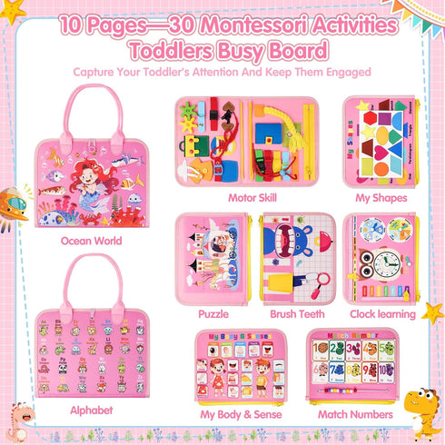 Busy Board Montessori Toys for 1-4 Year Old Girls, Sensory Toys for Toddlers, Educational Preschool Learning Activities