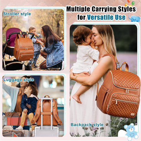 Backpack Backpack,Baby Straps,5 Weitars Diaper Bag Leather Baby Diaper Bag with Changing Pad Travel Diaper Bag