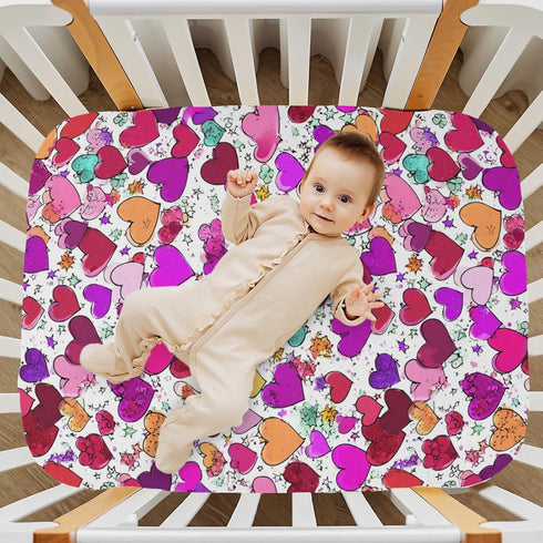 Pigsaly 27x39 Inch Crib Sheets Colorful Hearts Flowers Valentines Day Baby Sheet for Standard Crib Mattress Boys Girls