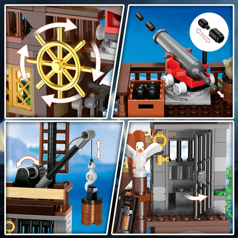 Set 3 Set, 781PCS 6-12+ HOGOKIDS Pirate Ship House Building with LED Light - Style Modes Pirate Wharf Supply Center