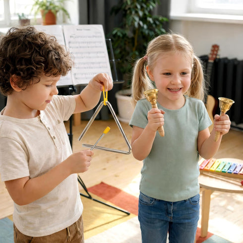 Stoie's Wooden Toddler Musical Instruments with Drum, Flute, Hand Bells, Cymbals, Castanets, Triangle, for Babies