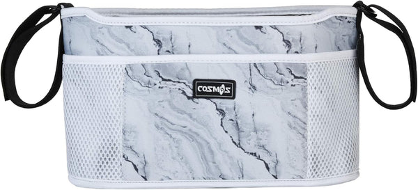 CM Stroller Organizer Diaper Bag with Drink Holders and Zipped Pockets for Baby Stroller, Marble White