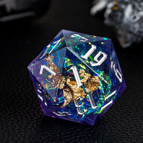 Cusdie Single D20 DND Dice: 33mm Handcrafted Polyhedral Dice with Sharp Edges and Glitter Foil