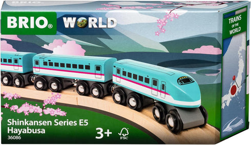36086 3 BRIO World Trains of The World Shinkansen Hayabusa Train | Wooden Toy Train for Kids Aged Years Up