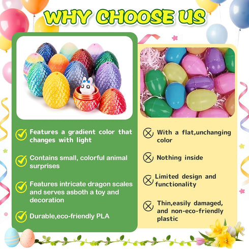 YILCER Mini Dragon Eggs & Animals Prefilled Easter Eggs Easter Basket Essentials&Stuffers Surprise Toy Eggs with Mini