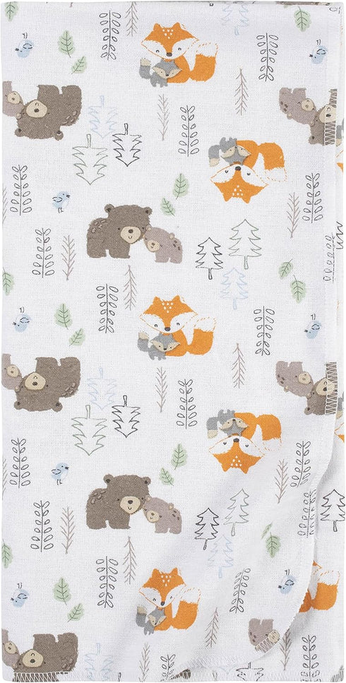 Gerber Boys Newborn Infant Baby Toddler Nursery 100% Cotton Flannel Receiving Swaddle Blanket, Woodland White,5 Count (Pack of 1) by Gerber