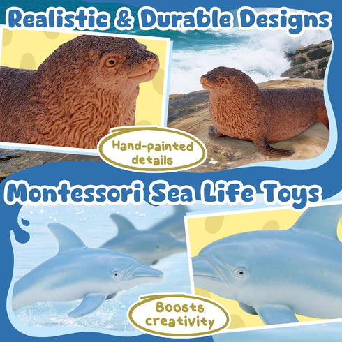 Set 12 Ocean Sea Life Toy Figures for Kids, PCS Realistic Marine Animals with Shark, Dolphin, Sea Turtle, Penguin