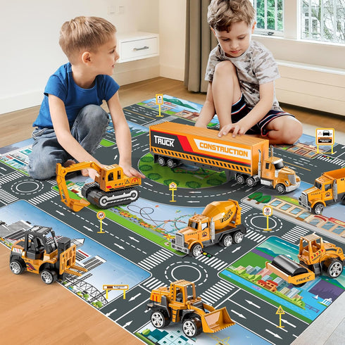 NIPLOOOW 3 4 5 6 Set Construction Toys for Years Old Boys Girls Kids, Die Cast Metal Truck Toys W/Play Mat, Sand Toys