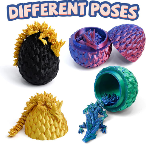 12 Pack 3D Printed Dragon, Christmas Stocking Stuffers - Mini Gemstone Egg with Flexible Crystal Dragon Inside, Cute