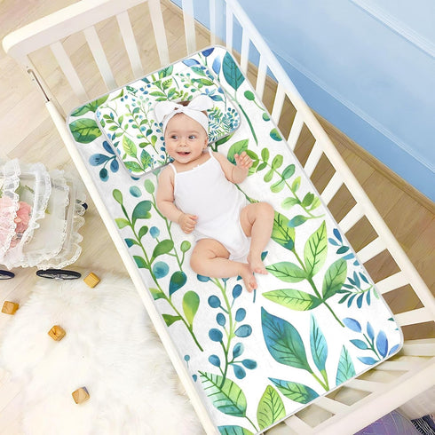SyXIOP 28" 52" Blue-Green Leaves Cooling Baby Waterproof Crib Mattress Cover x Breathable Pads for Bed for Kids, Adult