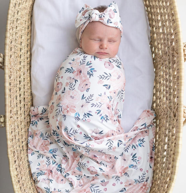 Buduhek Baby Receiving Swaddle Blanket and Headband Sets with a Name Card for