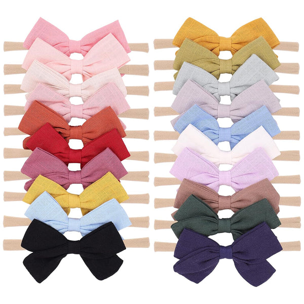 jollybows 20pcs Baby Girls Nylon Hair Bows - Headbands Elastic Hair Accessories for Kids Infants Newborn