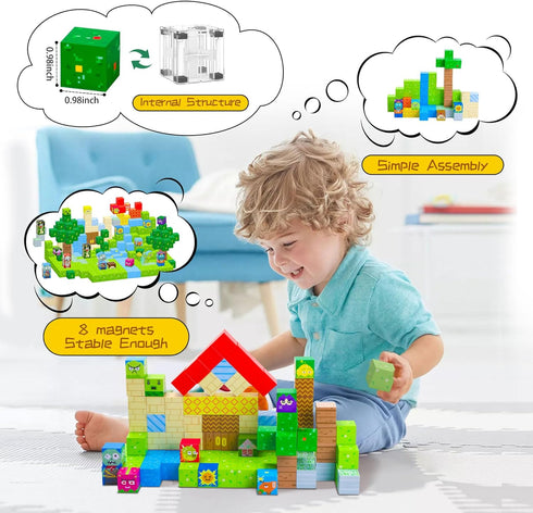 Blocks-120pcs 4-8, SKTMYY Magnetic Game Magnetic Building Blocks for Kids Ages STEM Sensory Magnet Blocks Cubes Toys