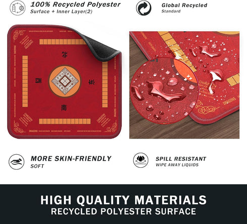 2F22E Mahjong Mat with Rules Card, Noise Reduction Non-Slip Mahjong Mat for Table Board Games Table Mat, Card Games