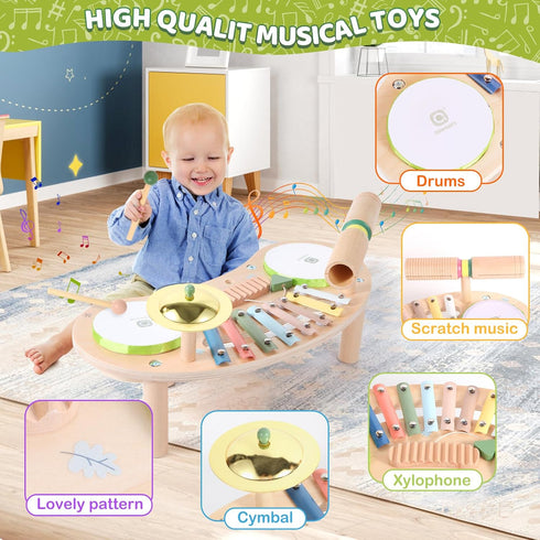 7 1 Set Set Set Asweets in Kids Drum for Toddlers Wooden Xylophone Musical Instruments Kit Play for Toddler Baby Drum