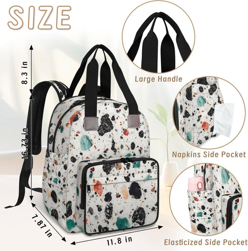 Eativisa Backpack-Multi-functional Terrazzo style Diaper Bag mother and baby bag Thermal compartment USB charging port