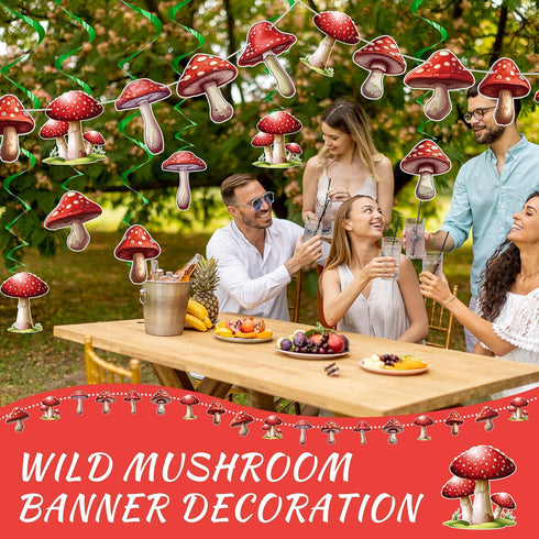 Ribbonlic 34 Pcs Mushroom Garlands Mushroom Hanging Swirls Mushroom Banners Mushroom Hanging Swirls Ceiling Streamers