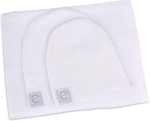 2 Set, Ely's & Co. Cotton Knit Jersey Swaddle Blanket and Beanie Gift Large Receiving Blanket - White