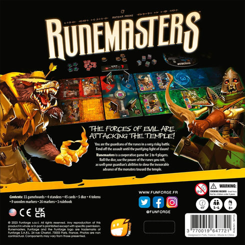 1-4 8+, 45 Funforge Runemasters Fantasy Cooperative Board Game - Strategy, Dice Adventure for Adults & Families