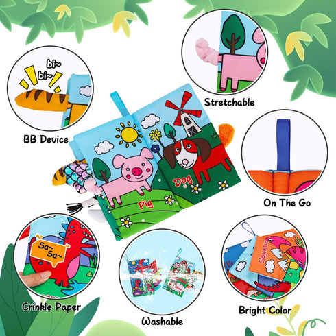 2 PCS High Contrast Crinkle Baby Books for 0-6 Months - Interactive Sensory Touch Feel Infant Travel Gift