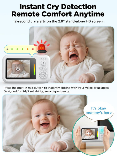 NUOTUN 2.8 1080P 2-Way Baby Monitor with Camera and Audio, Baby Monitor No Wifi with Clip for Crib & Stand, Portable HD