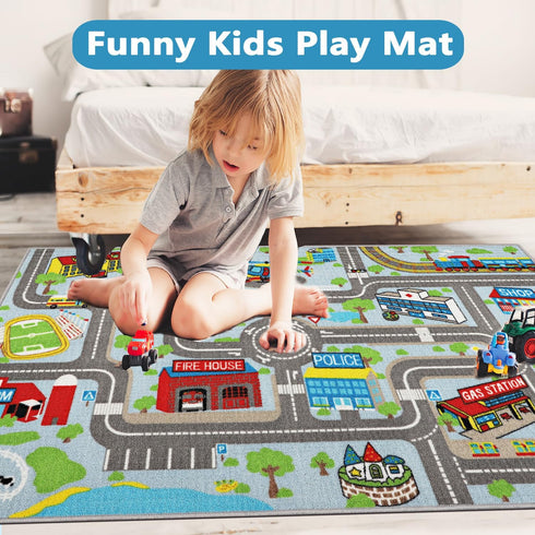 5.2'x3.3' Capslpad Kids Rug Educational Play Rug Traffic Road Kids Play Car Mat Large Learning Play Game Area Rug