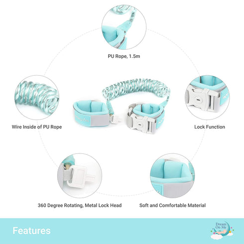 Dream On Me Anti-Lost Wrist Link with Lock & Key, Blue