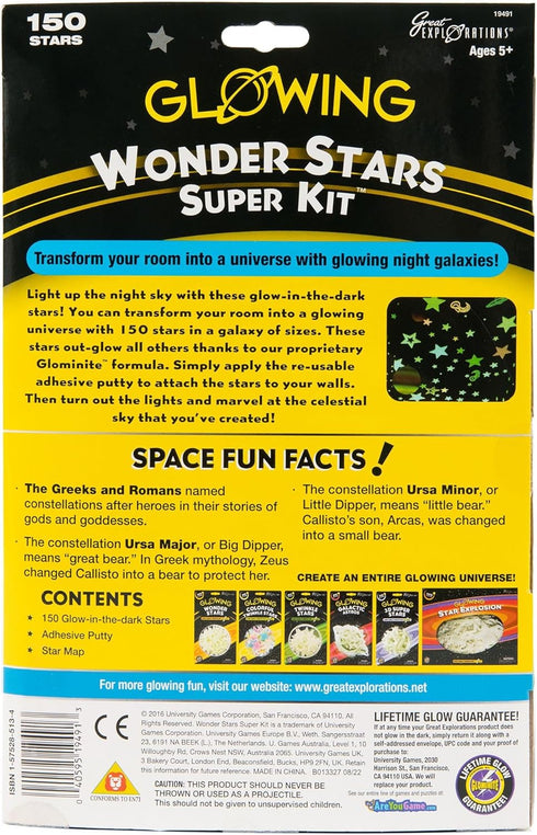 Great Explorations Wonder Stars Super Kit, Glow In The Dark Ceiling Stars, 150 Pieces in 4 Sizes