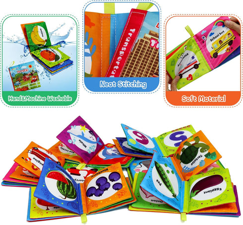 6-Pack Dr.Rapeti Soft Cloth Books Baby Books Bath Books for Baby Infant Toddler Kids Crinkle Squeaky Washable Chewable
