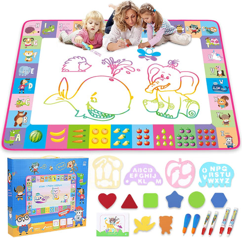 Water Doodle Mat - Kids Painting Writing Doodle Toy Board - Color Doodle Drawing Mat with Magic Pens for Age 3 to 12