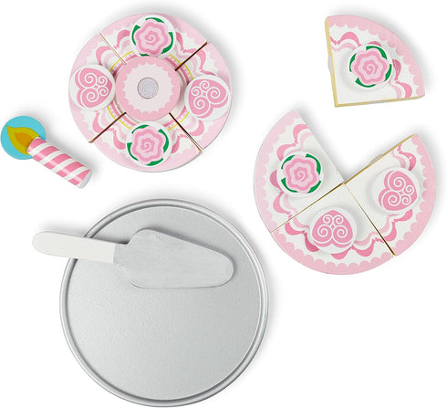 Set Set 3+ Melissa & Doug Triple-Layer Party Cake Wooden Play Food - Birthday Cake Pretend Food Play for Toddlers, Kids