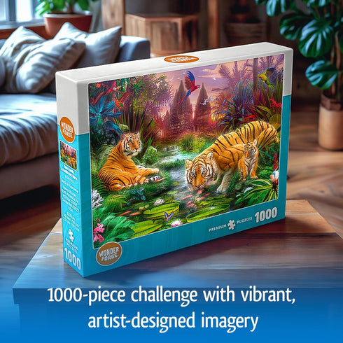 1000 Wonder Forge Tiger Family Piece Jigsaw Puzzle for Adults | Unique, Perfectly-Fitting Pieces | Fun, Vibrant Imagery