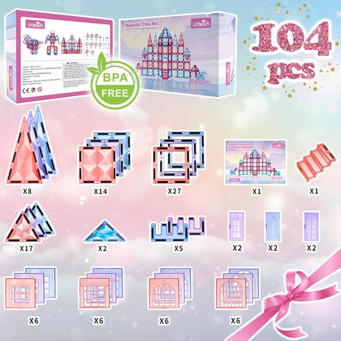 104pcs Frozen 3D 4 3 5 6 7 8 Little Pi Princess Castle Magnetic Tiles Building Blocks - Diamond Blocks, STEM