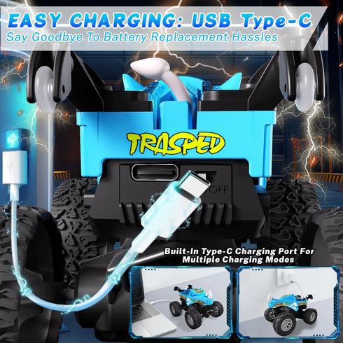 1:64 2.4GHz 4-7, 360 6-8 Gohero Monster Trucks Toys, Mini Remote Control Car for Boys Spin & Walk Upright Little Blue