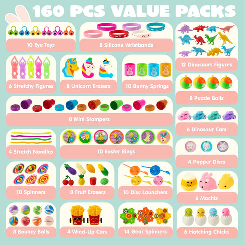 160 JOYIN PCS Prefilled Easter Eggs with Assorted Toys for Easter Egg Hunt Supplies, Basket Stuffers, Classroom Prizes