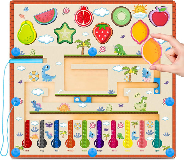 MEGRANATE Montessori Magnetic Color and Number Maze Toys Wooden Shape Sorter Game for