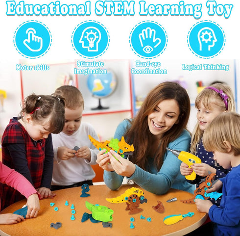 Take Apart Dinosaur Toys for Kids, Educational Construction Building Sets with Electric Drill Storage Box
