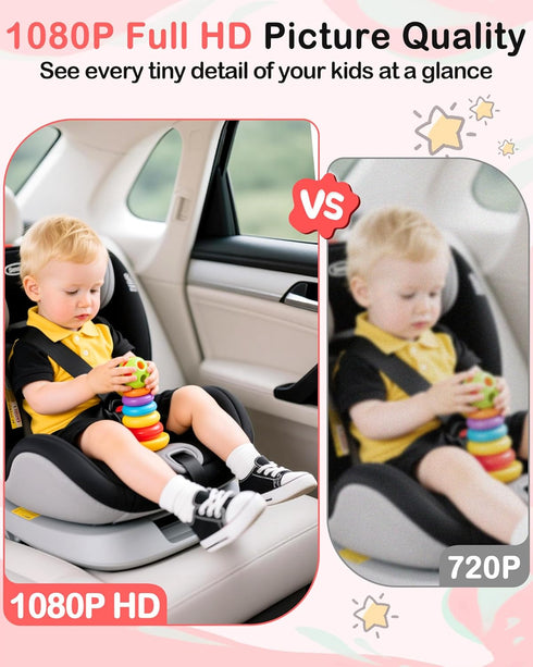 Wkzay 1080P 2-Kids: 6.9 Inch 2 5-Mins 360 HD Dual Baby Car Camera for Split Display with Night Vision Carseat Cameras