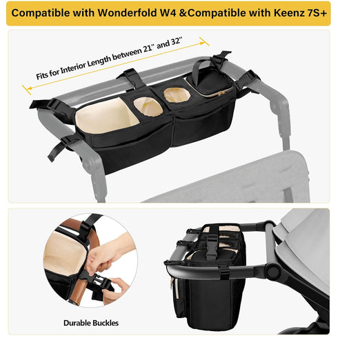 W4 Stroller Wagon Organizer Compatible with Wonderfold Wagon, Parent Console Caddy Wagon Accessories with Cup Holder