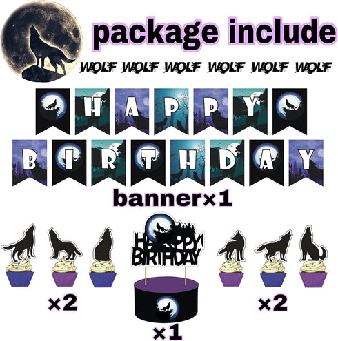 Wolf Party Decoration Theme Banners, Latex Balloons, Cupcake Toppers for Children and Adults Birthday Party