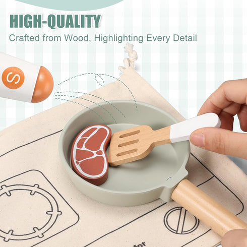Set, Set 3 4 5 Pithfor Wooden Play Cooking Pretend Play Kitchen Accessories Toys for Kids Toddlers, Including Play