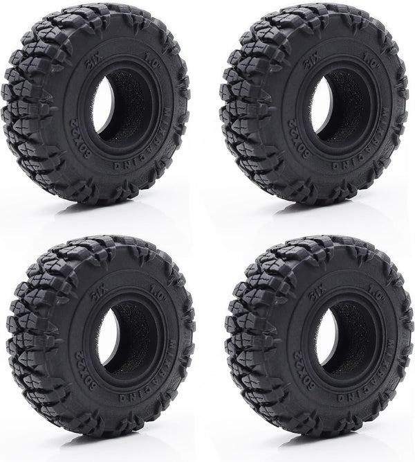 1.0 Tires, 60 * 22mm Soft Rubber Crawler Wheel Tires with Foam Inserts for 1/18 TRX4M 1/24 RC Crawler