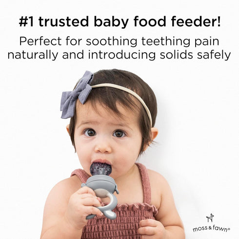 Frozen Moss and Fawn Baby's First Bites Bundle - Silicone Breast Milk Popsicle Kit with Forage Feeder & Teething