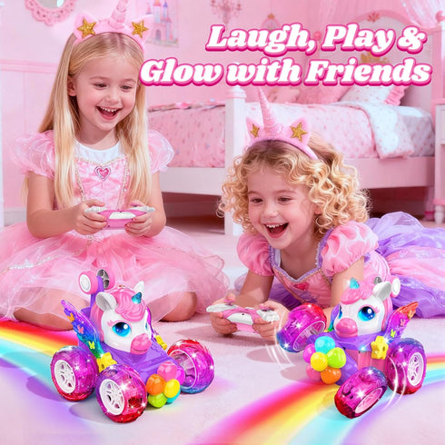 Zmpolir Lights,360Rotation 3 4 5 6 7 8 9 10 Unicorn RC Cars for Girl Toys with Glowling Crystal Wings &Eyes Remote