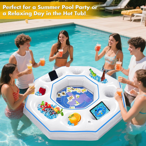 Lanathel Octagonal Inflatable Game Table with Waterproof Playing Cards, Inflatable Pool Bar Games for Adults, Floating