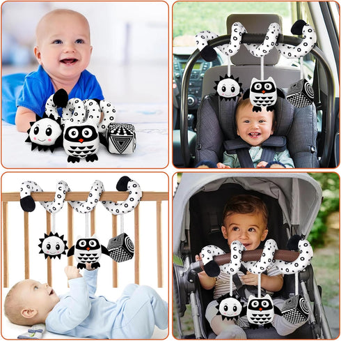 Baby Spiral Hanging Stroller and Car Seat Toys for Babies 0-6 Months, Plush Activity Toys for Bed Bassinet Crib