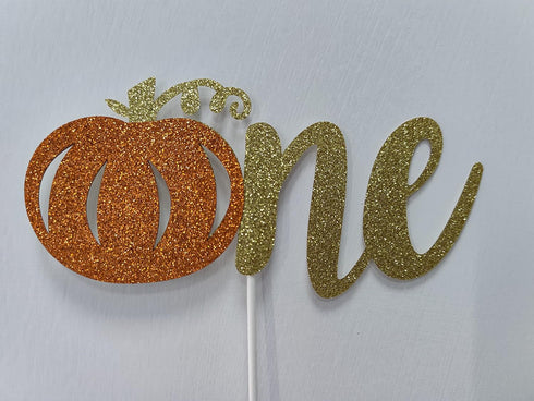 Glitter Pumpkin One Cake Topper - Little Pumpkin 1st Birthday Decorations for Fall