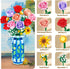 Set 16 CUBIMANA Roses Flowers Building with Vase & LED Light, for Her, Mini Flowers Bouquet Building Blocks Toy
